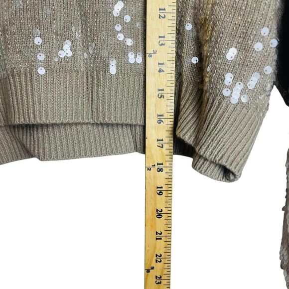 Forever 21 Sweater Womens XL Tan Sequin Pullover Crewneck Knit Party Shimmer - Picture 5 of 8